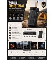 50000 mAh Güneş Enerjili Powerbank Hızlı Şarj Destekli