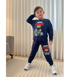 Cg Kids Brawl Stars 2 Iplik Kumaş Erkek Çocuk Alt Üst Takım Süper Kalite (Lacivert)