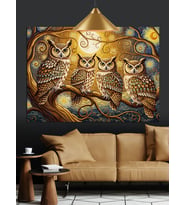 Baykuş Ailesi Figürü Dekoratif Kanvas - Mdf Ahşap Tablo