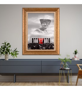 Altın Varaklı Çerçeveli Paspartulu Atatürk Tablo z4513 (Gold)