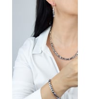 Küp Kristal Gümüş Zincir Kolye Bileklik Küpe Set