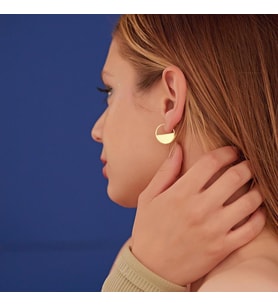 DKMN Gümüş Yarım Daire Biçimli 925 Ayar Kadın Gümüş Küpe (Gold)