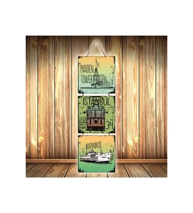 Istanbul Tasarımlı Üçlü Retro Ahşap Poster Ü387