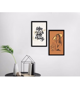 BK Home Coffee Tasarımlı Dekoratif 2'li Ahşap Siyah Çerçeveli Tablo-3