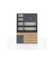 Arges Dolap 9 Raflı 5 Çekmeceli 3 Kapaklı 132x30x195 Antrasit-Antrasit/Çam