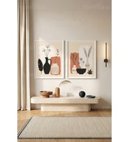 Minimalist Bitki Vurgusu 2'li Ahşap Çerçeveli Tablo Seti