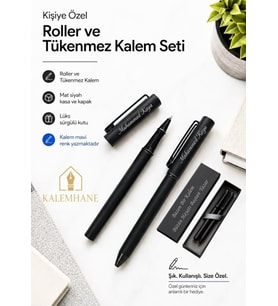 Mat Siyah Kişiye Özel Lüks Kutulu Roller ve Tükenmez Kalem Seti