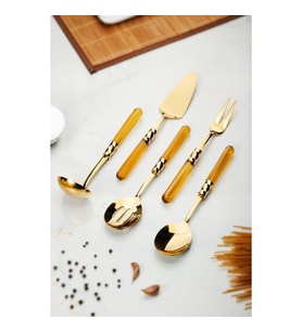 5 Parça Gold Servis Seti & Servis Sunum Seti Amber ( Kepçe / Kevgir / Sıpatula / Çatal / Kaşık )