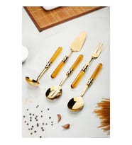 5 Parça Gold Servis Seti & Servis Sunum Seti Amber ( Kepçe / Kevgir / Sıpatula / Çatal / Kaşık )