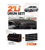 VOLVO S40 (1996-2002) Uyumlu Torpido Örtüsü + Tay Tüyü Bagaj Çantası + Sticker Seti - Siyah Kahverengi