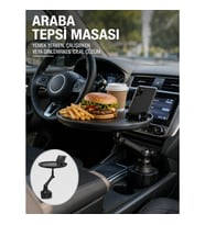 Mey İthalat® Araç İçi 360° Ayarlanabilir Bardaklık Tepsisi Geniş Yüzeyli ve Telefon Standlı Yeni Nes
