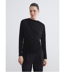LCW EVERYDAY Siyah Bisiklet Yaka Büzgülü Kadın Body