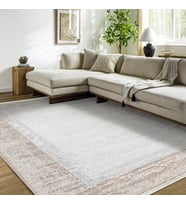 Makine Kaymaz Yıkanabilir Beyaz Bordürlü Triko Salon Halısı Mutfak Halısı Koridor Halısı Yolluk Beige