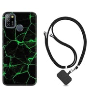 INFINIX Smart 4 5 6 Zero 8 S5 Pro Kılıf Boyun Askılı Silikon Yeşil Şerit Mermer 1320