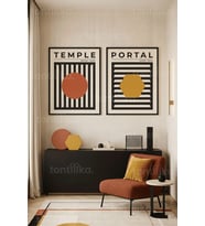Retro Modern Geometri 2'li Ahşap Çerçeveli Tablo Seti