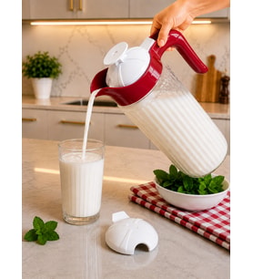 1500 cc Renkli Kapaklı Cam Ayran Karıştırma Sürahisi (yedek kapaklı)