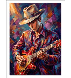 Şapkalı Gitar Çalan Müzisyen Adam Dekoratif Kanvas - Mdf Ahşap Tablo