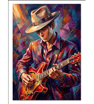 Şapkalı Gitar Çalan Müzisyen Adam Dekoratif Kanvas - Mdf Ahşap Tablo