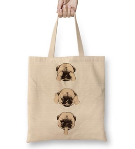 Pug Köpek 05 Bez Çanta Uzun Saplı
