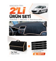 PEUGEOT 206+ (2009-2013) Uyumlu Torpido Örtüsü + Tay Tüyü Bagaj Çantası + Sticker Seti - Siyah Bej