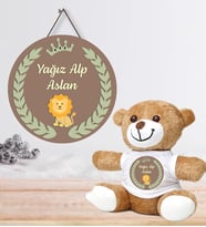 Kişiye Özel Bebek Kapı Süsü ve Peluş Ayıcık Seti – Baby Shower / Hastane Odası