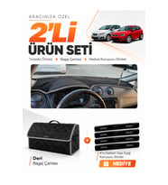 e-biz SEAT IBIZA (2008-2017) Uyumlu Torpido Örtüsü + Deri Bagaj Çantası Seti - Siyah-Gri - SE004