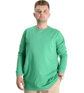 Mode XL Büyük Beden Erkek Tshirt Uzun Kol Manşetli 20103 Yeşil