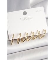 925 Ayar Gümüş Çivi Pirinç Gold Renk Üçgen Model Kadın Küpe Seti 5886 - HEP-5629-7899
