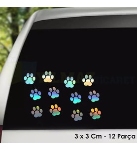 Kedi Pati Hologram Oto Sticker Araba Etiket Yapıştırma Aksesuar Çıkartma 3x3 Cm 12 Parça