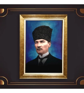 Altın Varaklı Çerçeveli Paspartulu Atatürk Tablo z5113 (Gold)