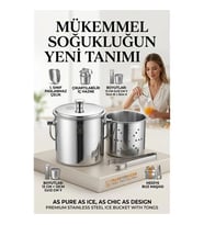 Paslanmaz Inox Parlak Çelik Buz Kovası Seti - Süzgeçli Buz Maşası Hediyeli 723145
