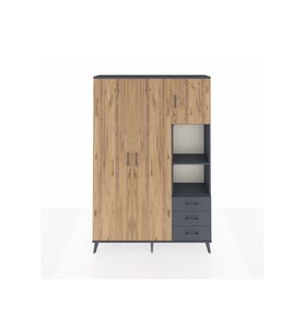 Arges Dolap 5 Raflı 3 Çekmeceli Tek Askılı 132x30x195 Antrasit-Çam/Antrasit