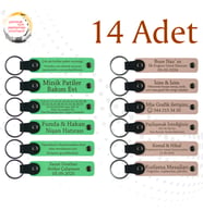F Yeşili & Pudra, Nişan Törenine Katılanlara Özel Hediye, 14’lü Set, Kişisel Deri Anahtarlık