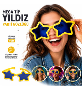 Mega Tip Yıldız Parti Gözlüğü Sarı Renk