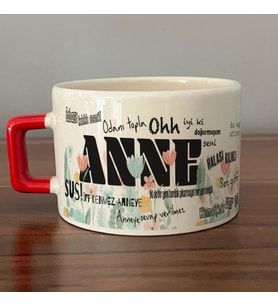 Anne Sözleri Tam Tur Baskılı Baskılı Kırmızı Kulplu C Fincan