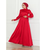 Kuşaklı Saten Abiye 1136 - Kırmızı