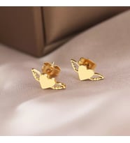 Kişiye Özel 925 Ayar Gümüş Kalp Melek Kanatları Küpe (Gold)