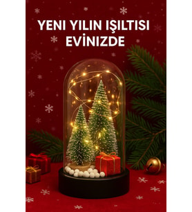 Yeni Yıl Ruhunu Yansıtan Led Işıklı 2 Li Yılbaşı Kar Efektli Çam Ağacı Hediye Paketi Temalı Fanus