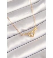 316L Çelik Gold Renk Zincir Zirkon Taşlı Ok Kalp Model Kadın Kolye (Karışık)