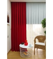 Evdepo Home Kırmızı Düz Renk Pileli Soft Fon Perde, 1/2,5 Normal Pile, Tek Kanat
