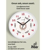 İsme Özel Sevimli Aslan Çocuk Odası Duvar Saati Orta Boy 30 cm Beyaz Camlı Sessiz