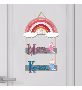 Gökkuşağı Tasarımlı Ahşap Bebek Odası Kapı Süsü