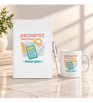 Geometri Öğretmenine İsme Özel Defter Kalem ve Kupa Hediye Seti