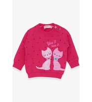 Breeze Kız Bebek Sweatshirt Mutlu Kedicikler 4 Ay-1.5 Yaş, Fuşya
