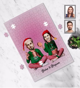 Kişiye Özel Yılbaşı Sevgili Karikatürlü A4 99 Parça Puzzle Model-5