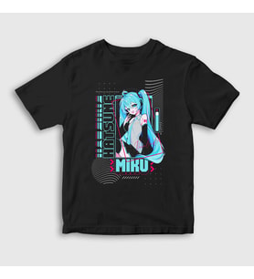 Presmono Unisex Çocuk Siyah Poster Hatsune Miku Anime T-Shirt 539669tt