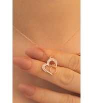 Vog -  Zirkon Taşlı Rose Renk Tektaşlı Kalp Kadın Gümüş Kolye Gkltktsklp1-ros
