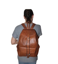 Hakiki Deri Taba Renk Kadın Erkek Kullanımlı Sırt Çantası 3 Cep Xl Model