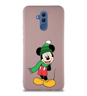 Huawei Mate 20 Lite Soft Premier Kapak Mickey Mouse-G Tasarımlı Silikon Kılıf - Pudra (Şeffaf)