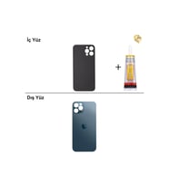 iPhone 12 pro max Mavi Arka Kapak Arka Cam Batarya Kapağı Lazer Kesim Kapak Pil Kapağı + B-7000 Yapıştırıcı